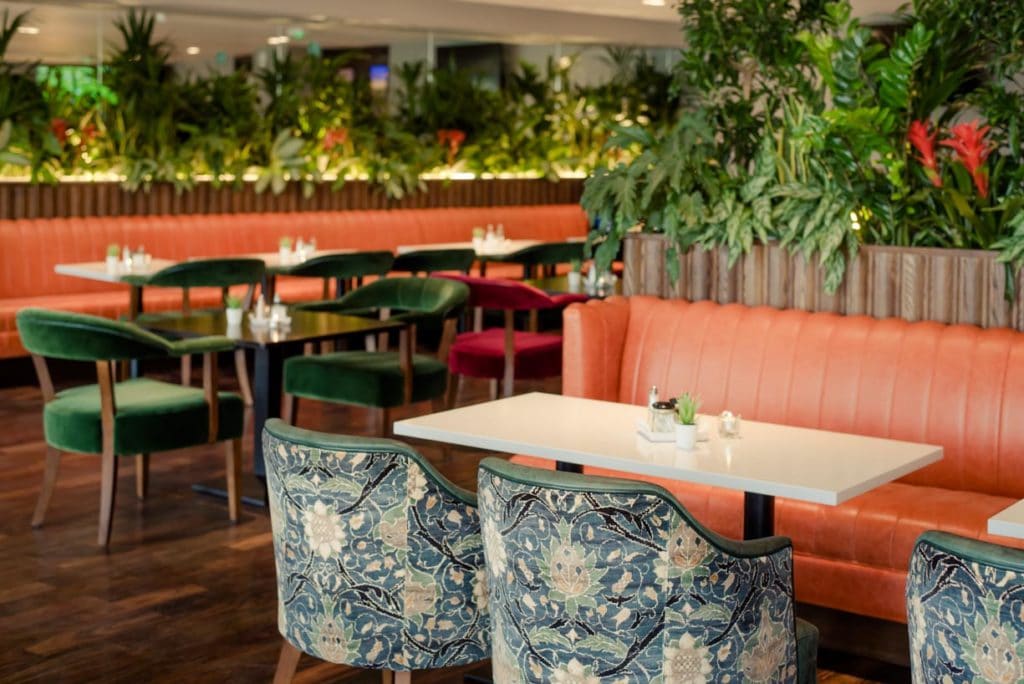 Tulfarris Hotel & Golf Resort Elk Bar bright colourful seating area with plants