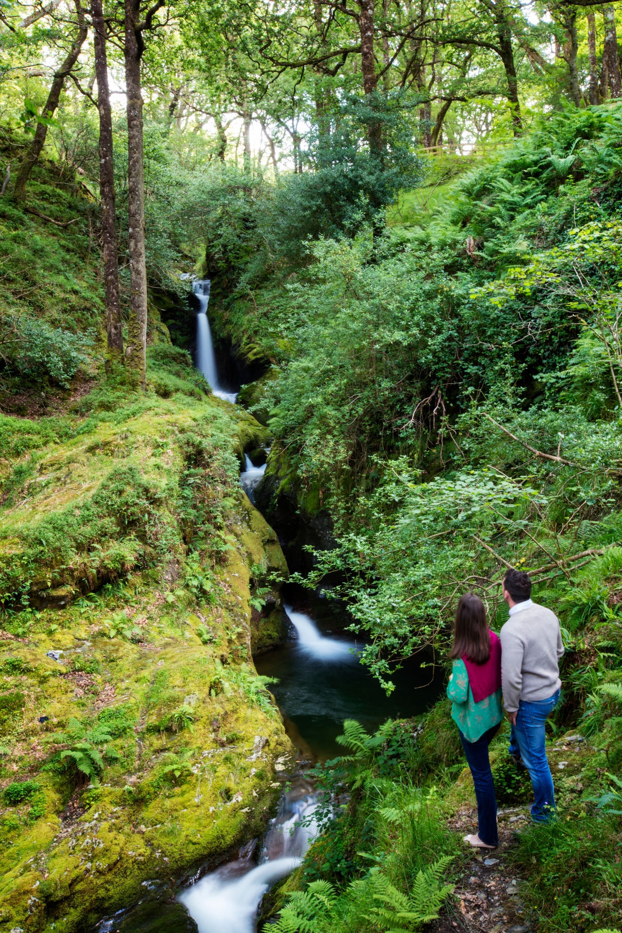 Couple looking at Waterfall in Glendalough